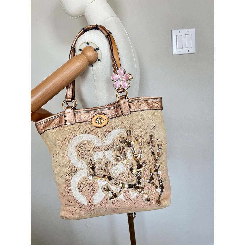 Coach Canvas Tote Bag with Embellishment